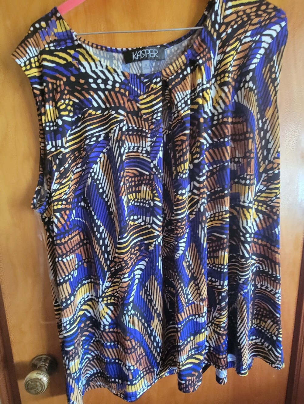 Kasper Sleeveless Abstract Print Camisole in Blue, Yellow & Brown